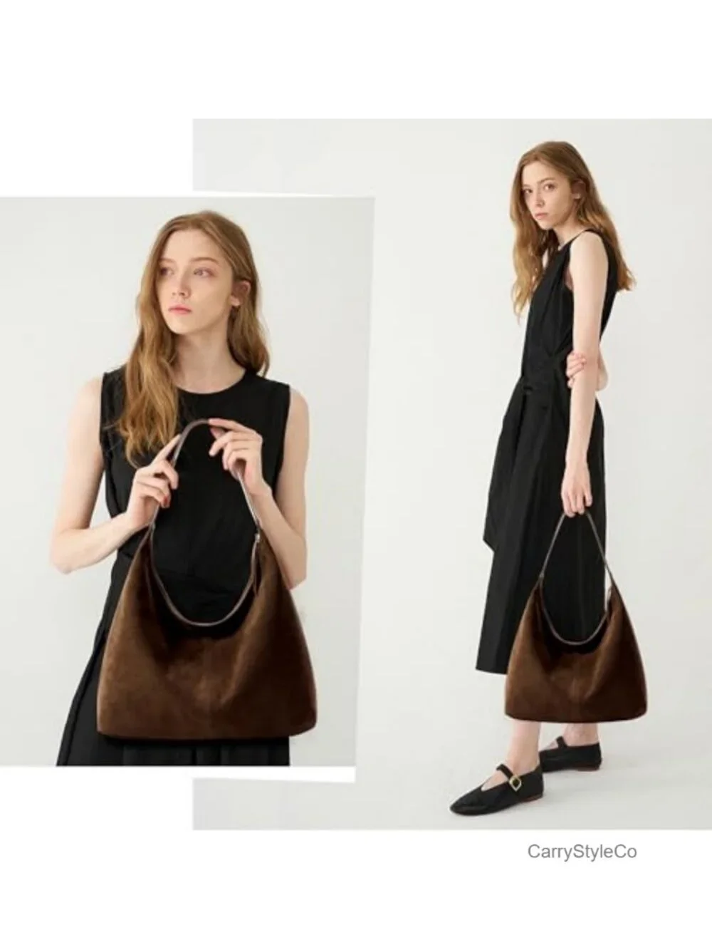 KALIDI Slouchy Tote Bag 18L Casual Vegan Faux Suede Hobo Crescent Zipper